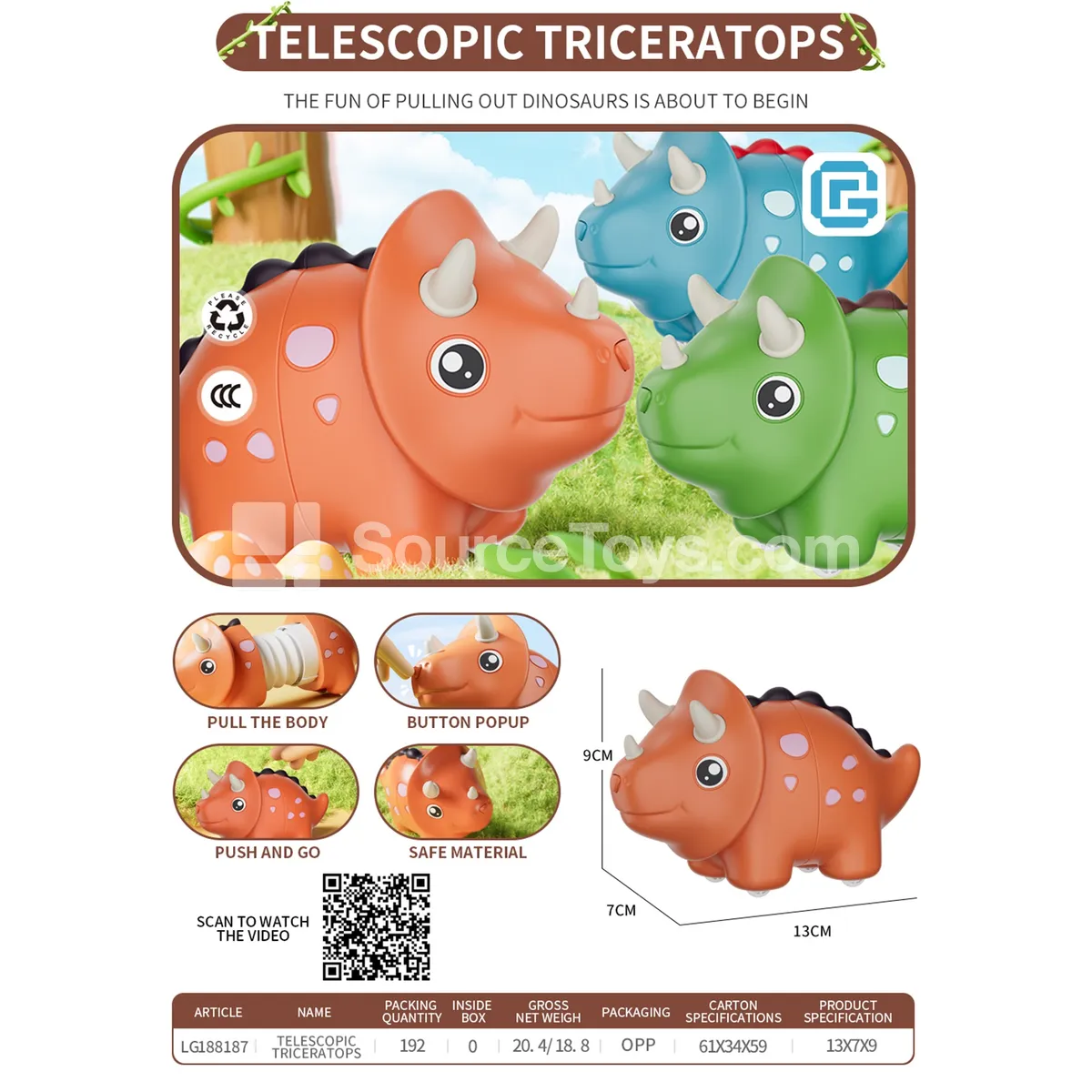Inertia Dinosaur Toy with Collision Telescopic Triceratops