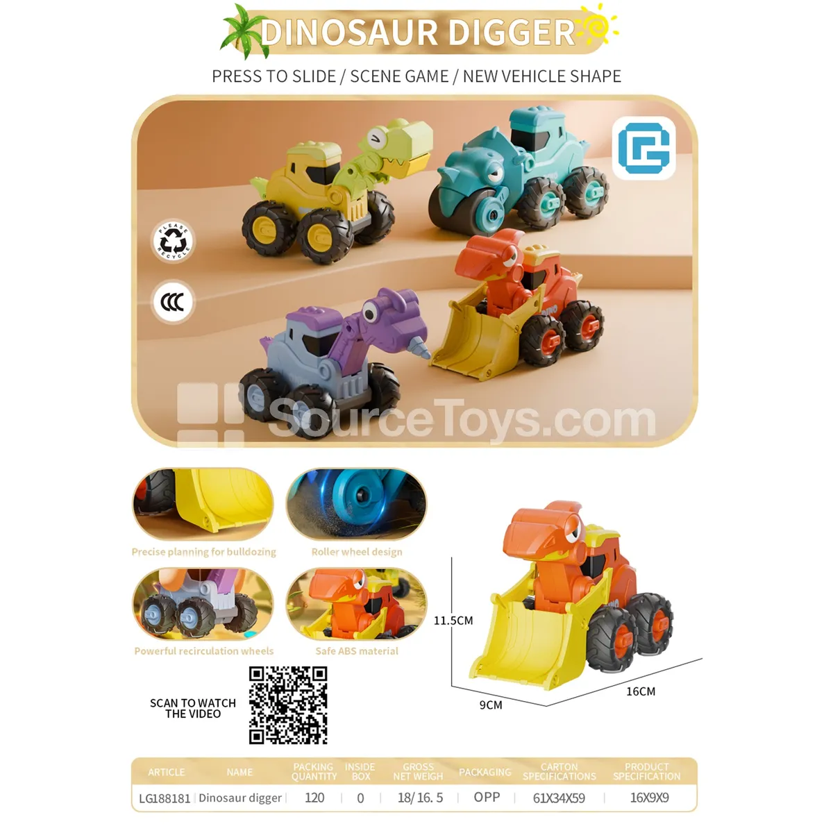 Press-and-go Dinosaur Construction Vehicle