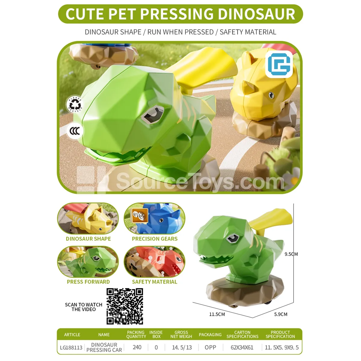 Press-down dinosaur with cape
