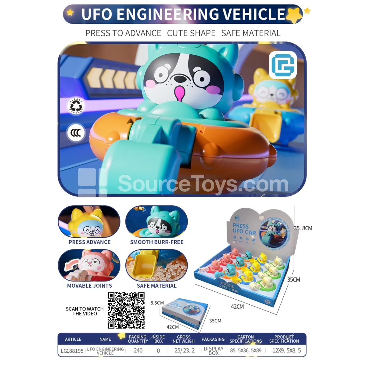 Press-and-Go Flying Saucer Construction Vehicle