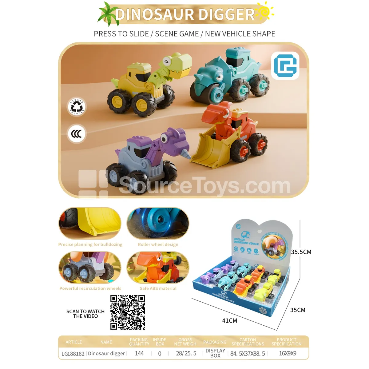 Press-and-go Dinosaur Construction Vehicle