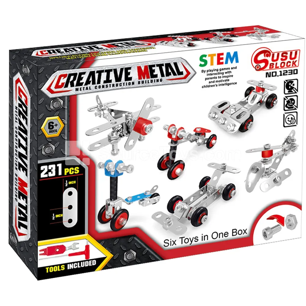 Metal DIY Building Block Racing Car and Plane Set, 6 Styles Assorted – Educational Assembly Building Blocks