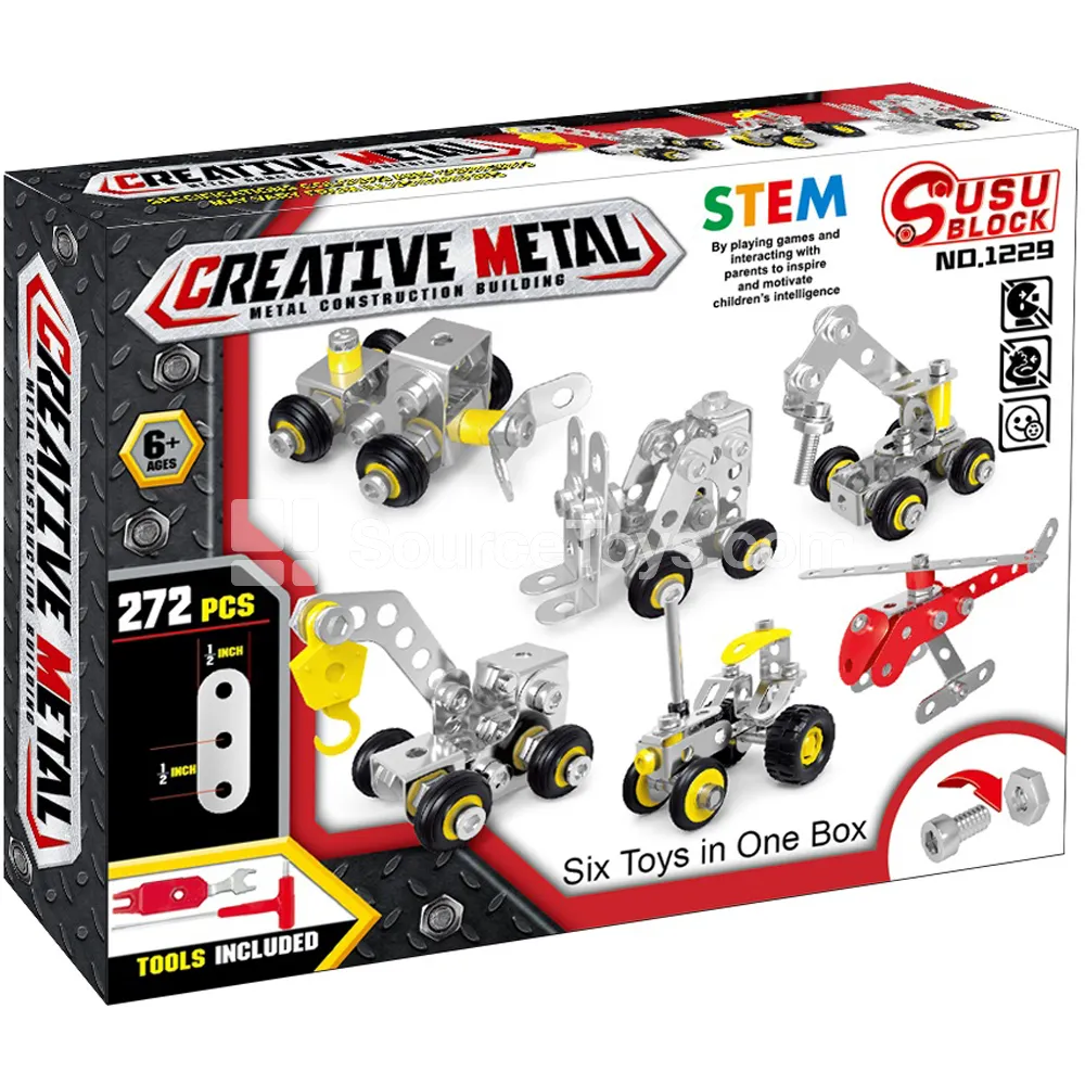 Metal DIY Building Blocks Engineering 6-Style Set, Educational Assembly DIY Building Blocks