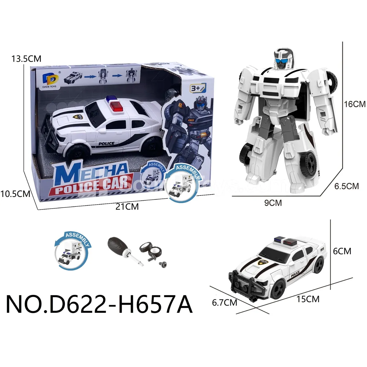 DIY Transforming Police Car Model Kit (D622-H657A) DIY Transforming Police Car Model Kit (D622-H657A)