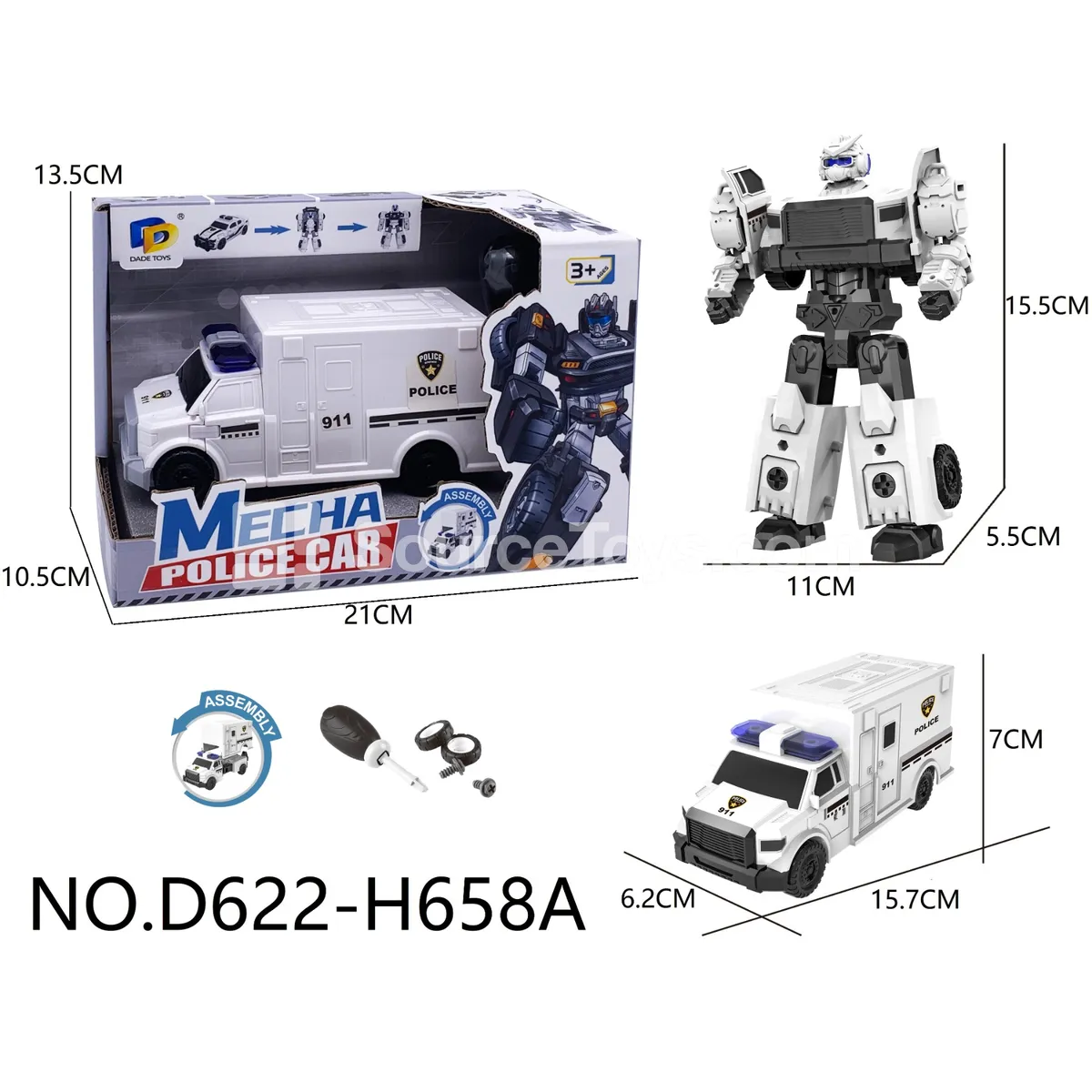 DIY Transforming Police Car Model Kit (D622-H658A) DIY Transforming Police Car Model Kit (D622-H658A)