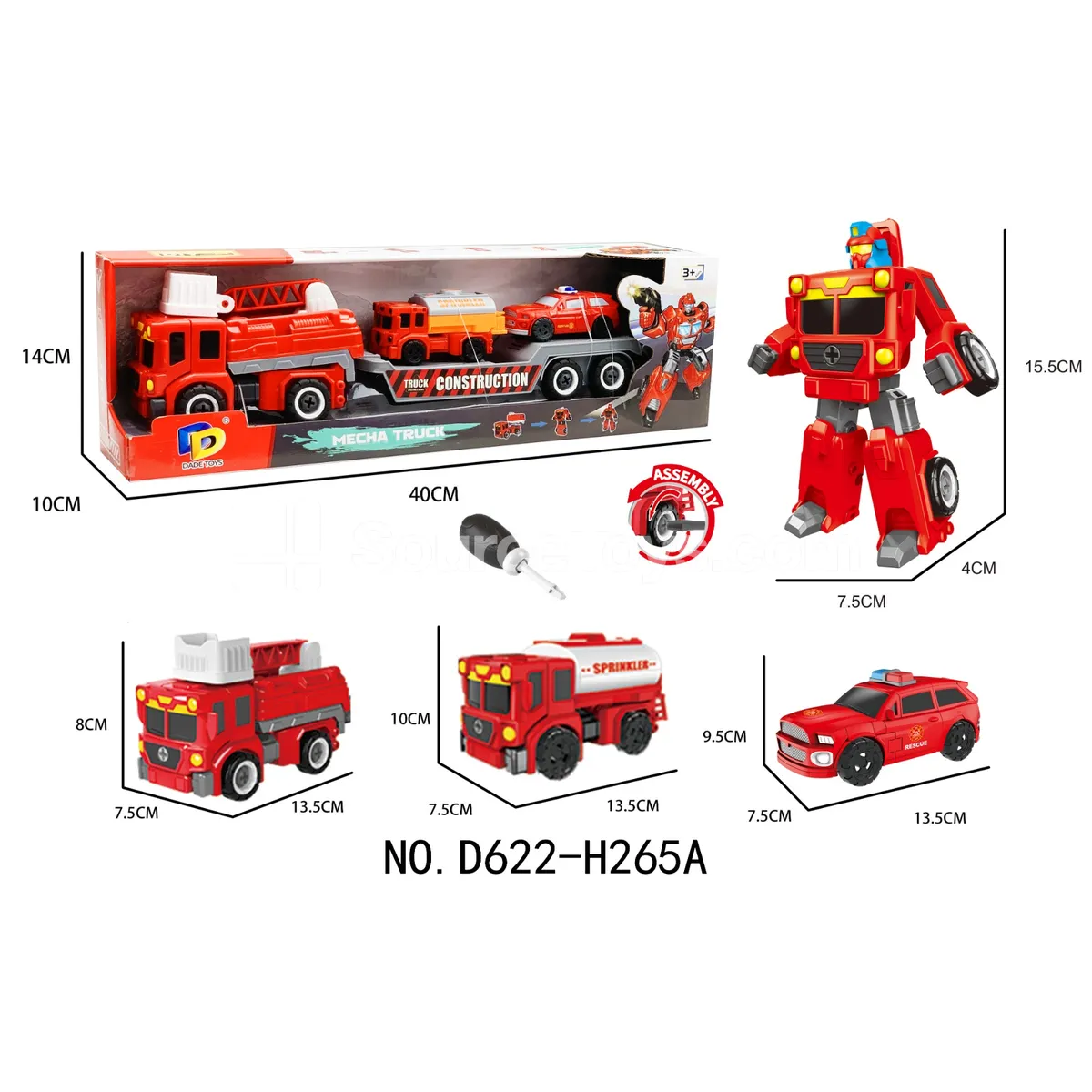 DIY Assembly Transforming Fire Truck Model Kit (D622-H265A) DIY Assembly Transforming Fire Truck Model Kit (D622-H265A)