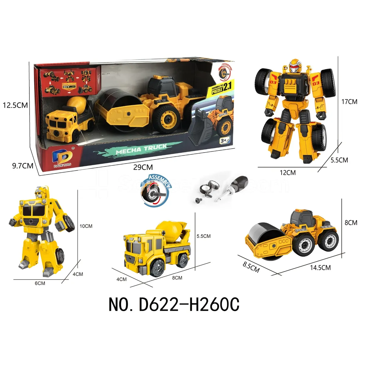 DIY Assembly Transforming Construction Vehicle Model Kit (D622-H260C)