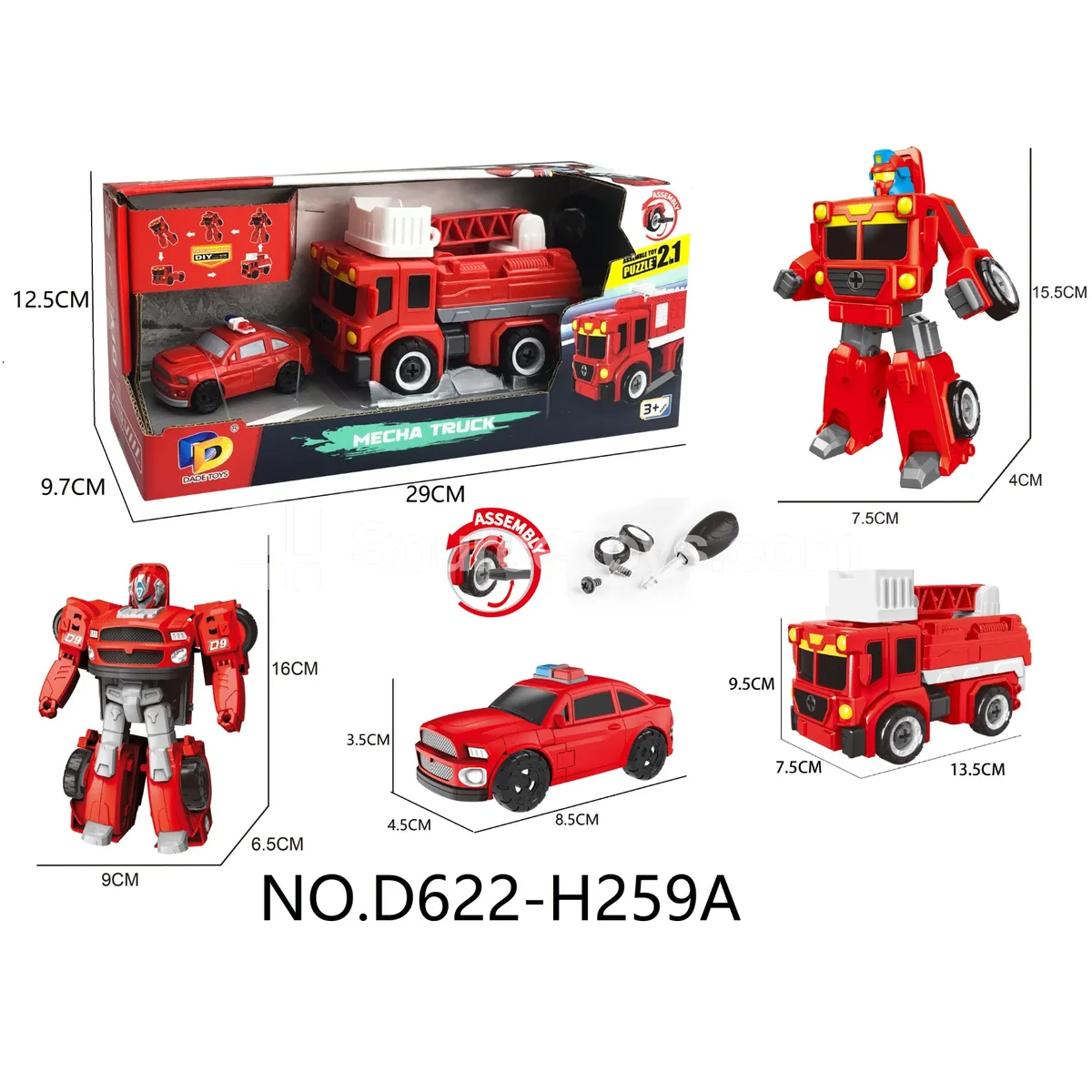 DIY Assembly Transforming Fire Truck Model Kit (D622-H259A)