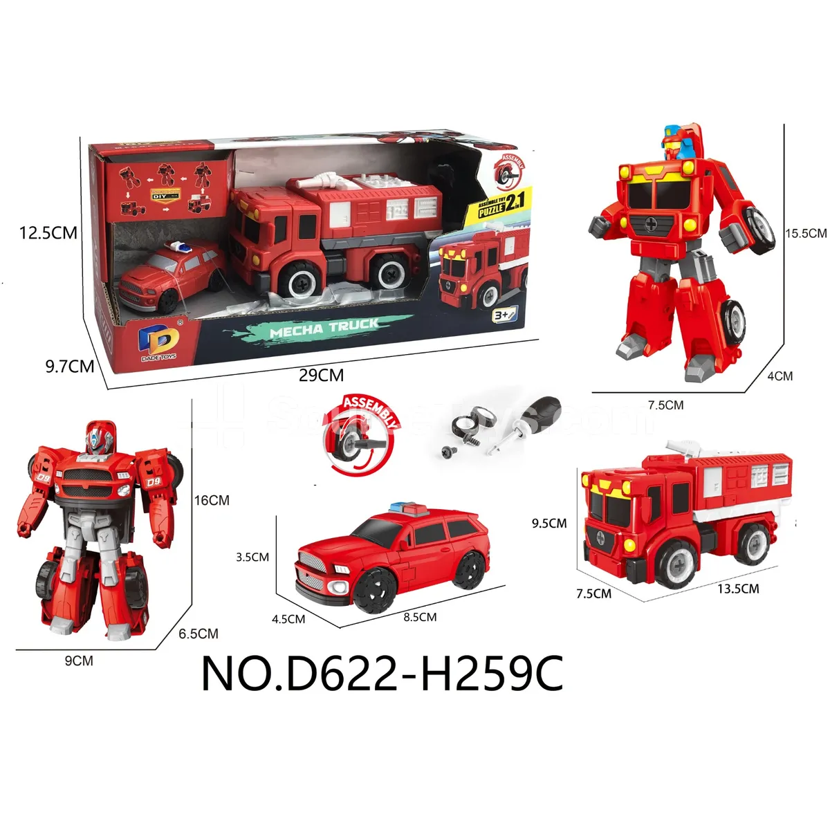 DIY Assembly Transforming Fire Truck Model Kit (D622-H259C)