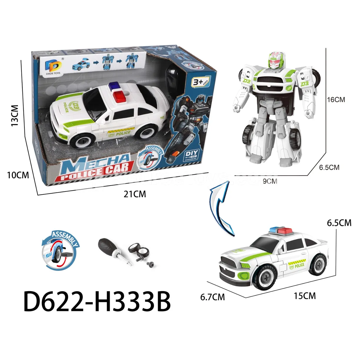 DIY Transforming Police Car Model Kit (D622-H333B)