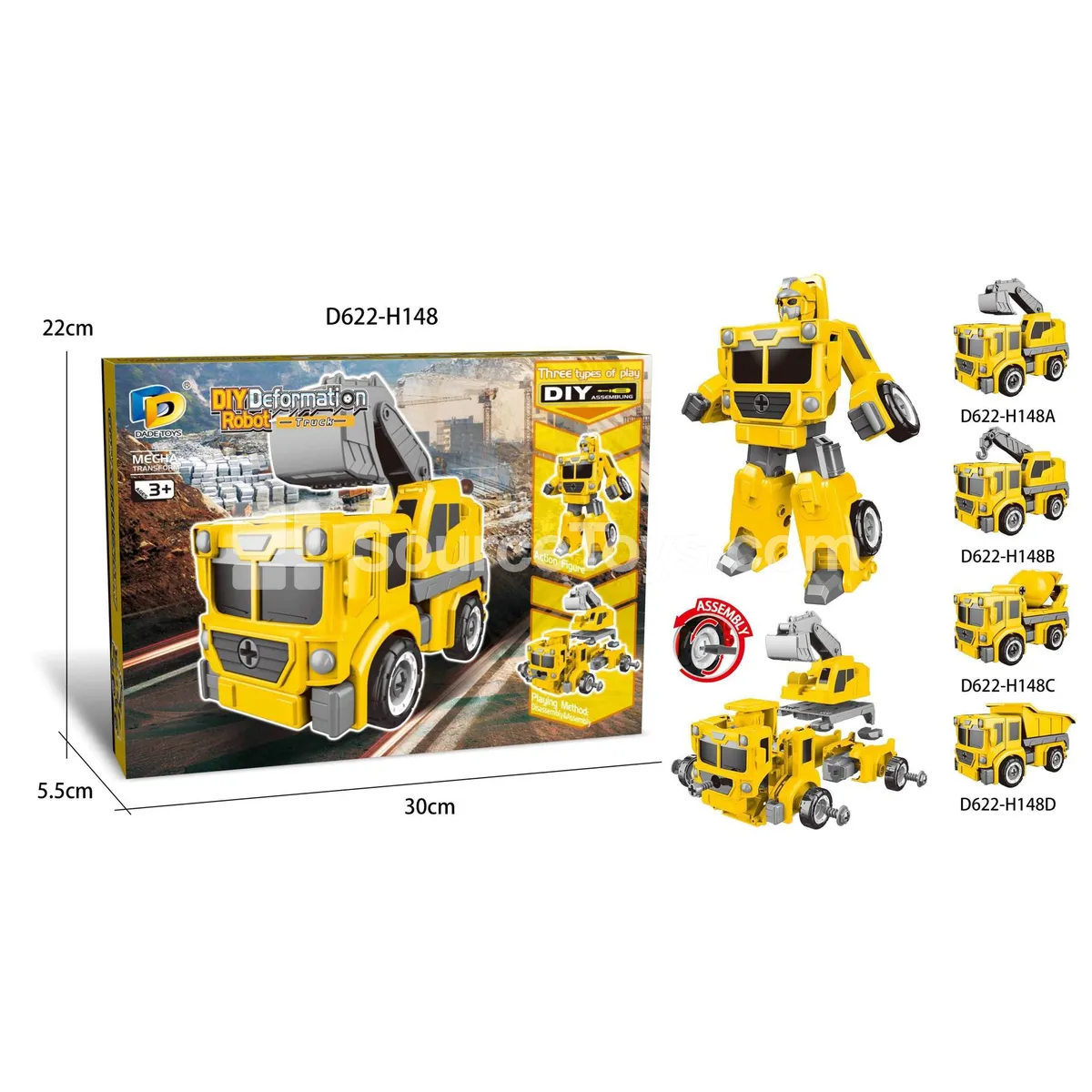 DIY Assembly Transforming Construction Vehicle Model Kit (D622-H148ABCD)
