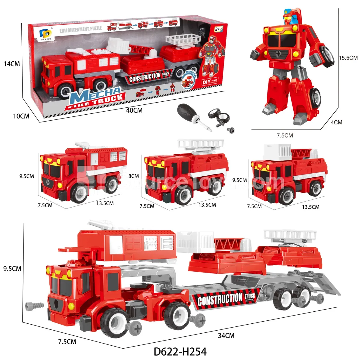 DIY Assembly Transforming Fire Truck Model Kit (D622-H254)