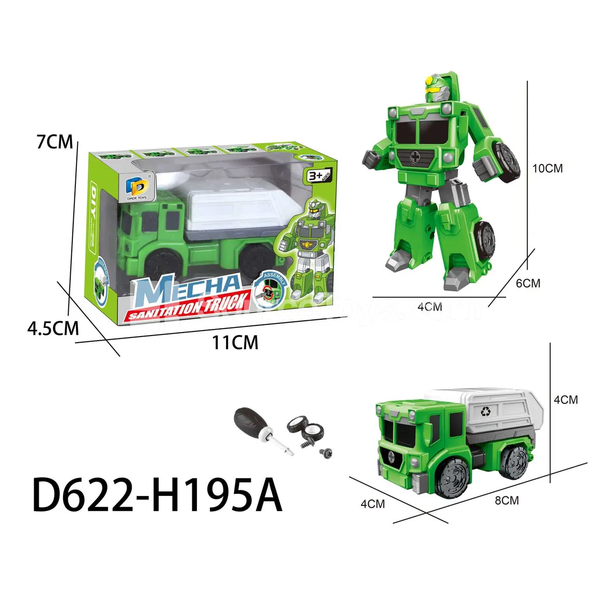 DIY Assembly Transforming Sanitation Vehicle Model Kit (D622-H195A)