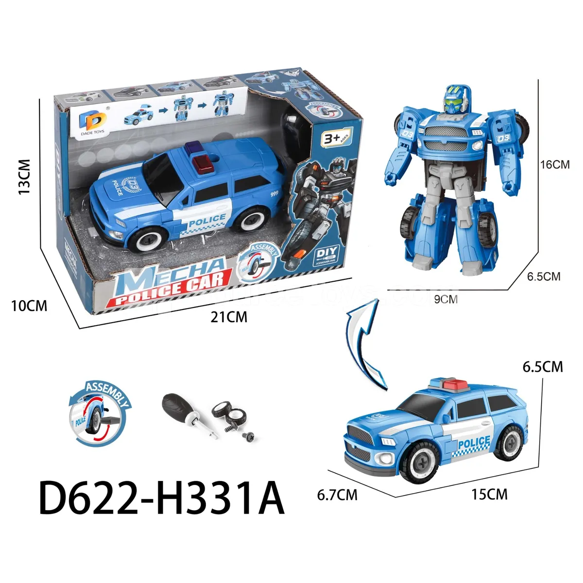 DIY Transforming Police Car Model Kit (D622-H331A)