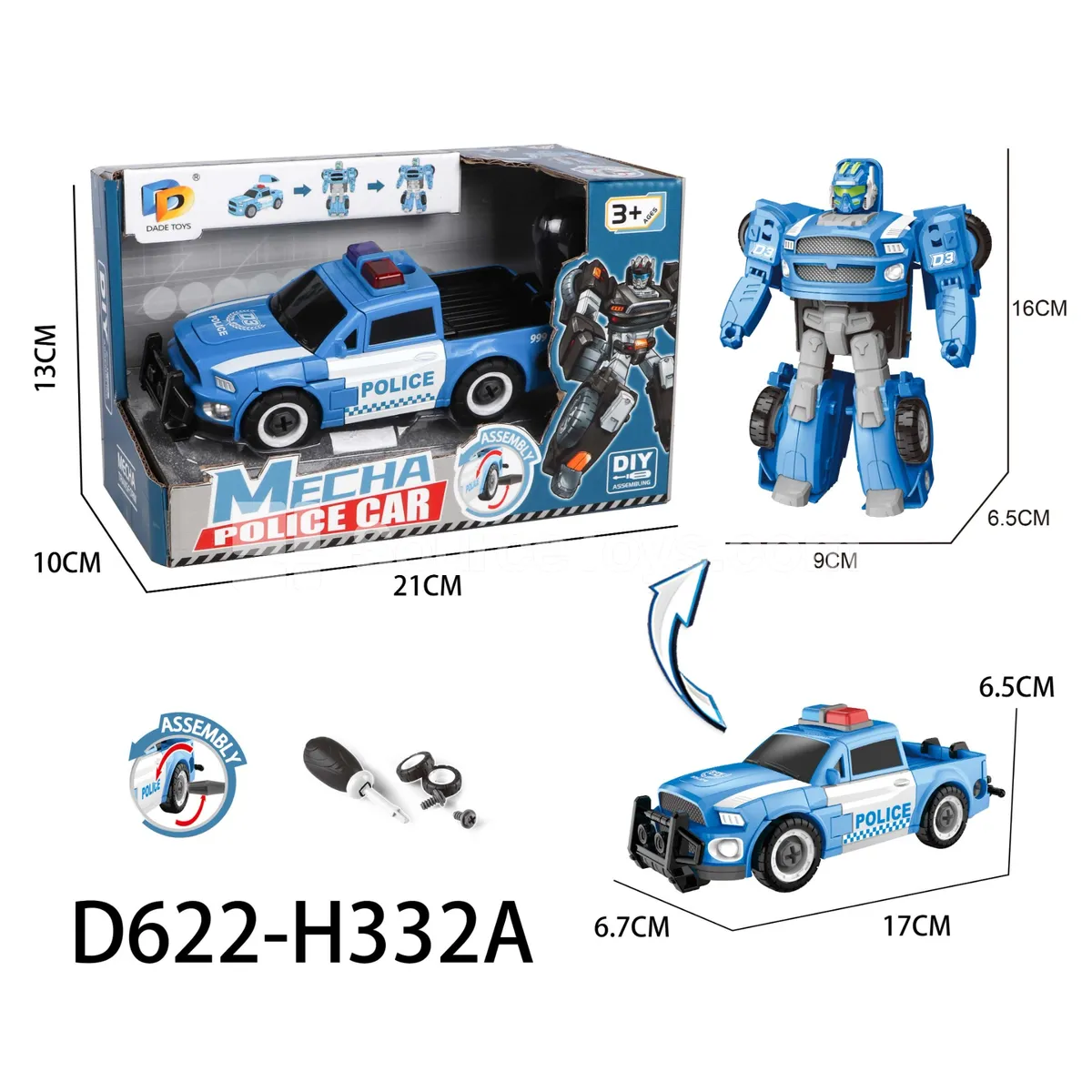 DIY Transforming Police Car Model Kit (D622-H332A)