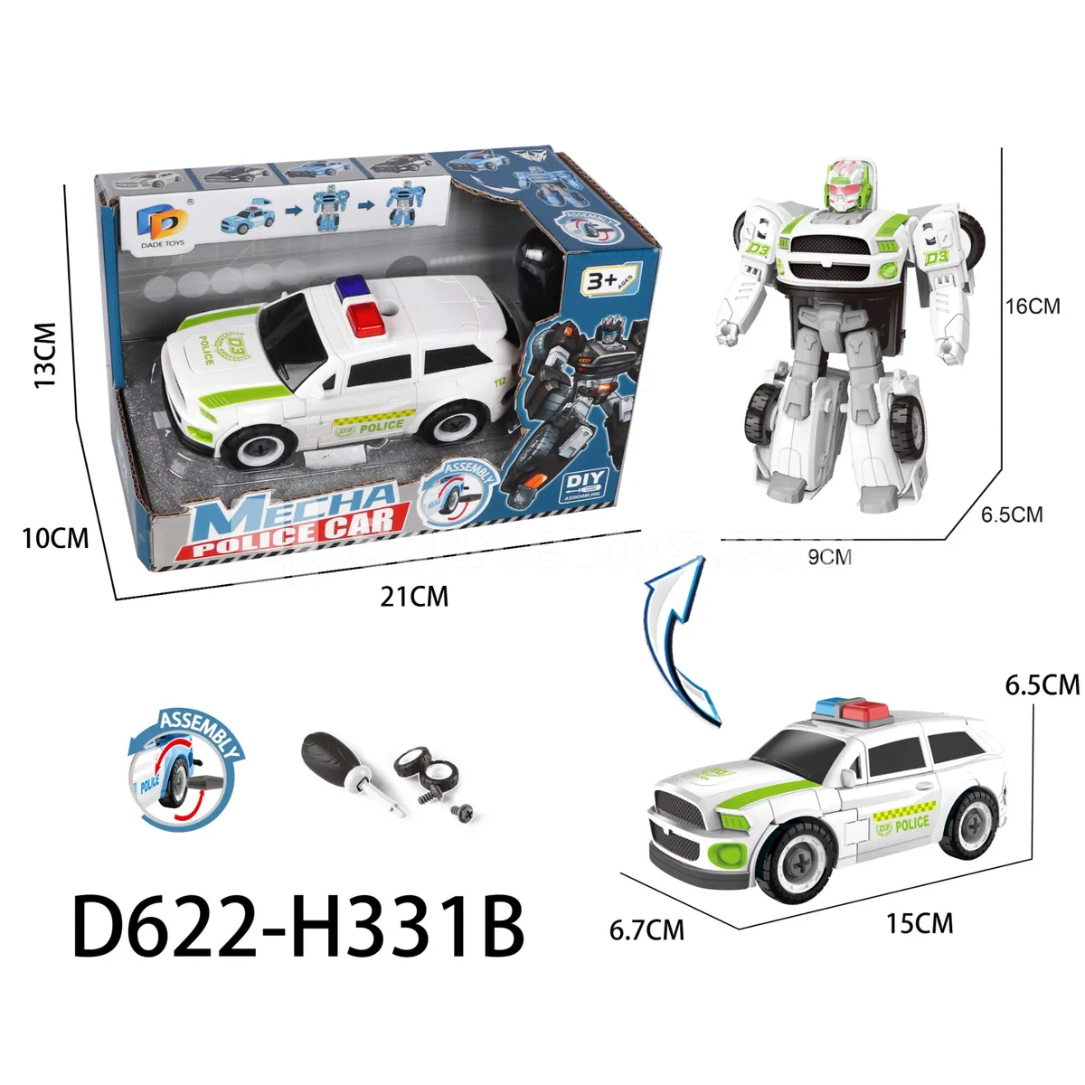 DIY Transforming Police Car Model Kit (D622-H331B)