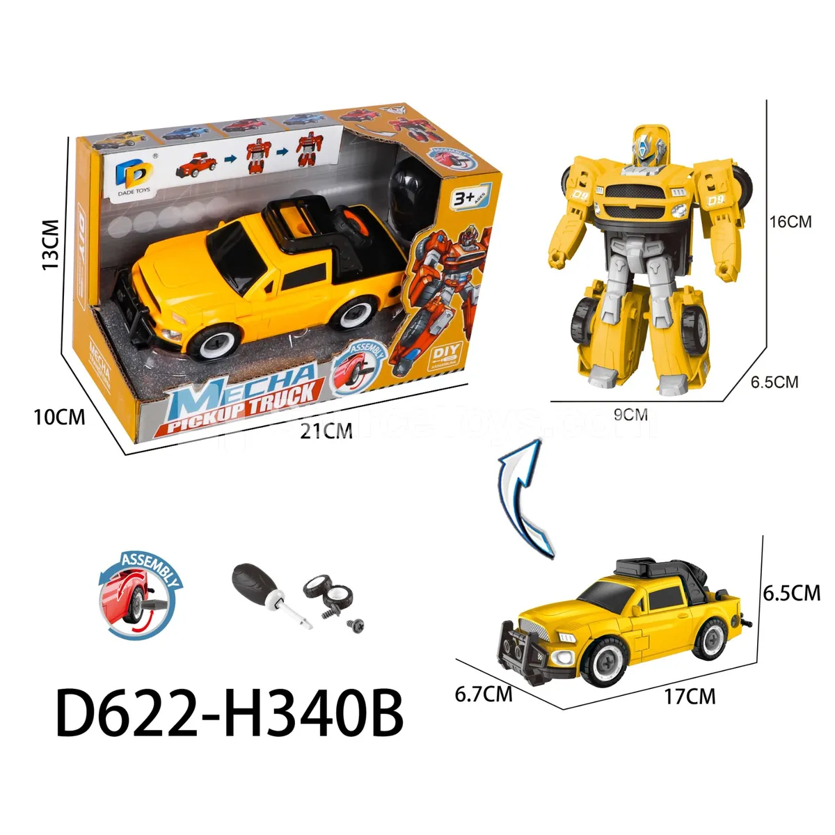 DIY Transforming Pickup Truck Model Kit (D622-H340B)