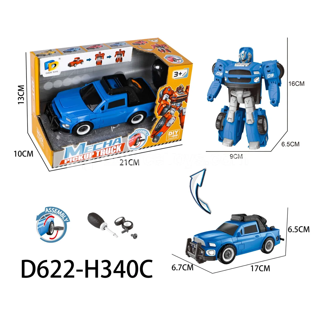 DIY Transforming Pickup Truck Model Kit (D622-H340C)