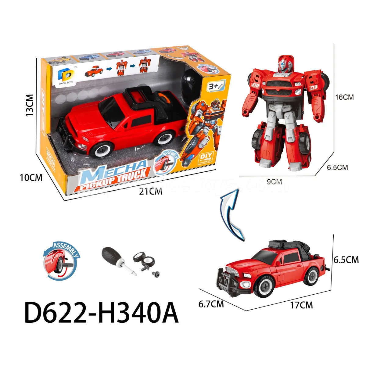DIY Transforming Pickup Truck Model Kit (D622-H340A)