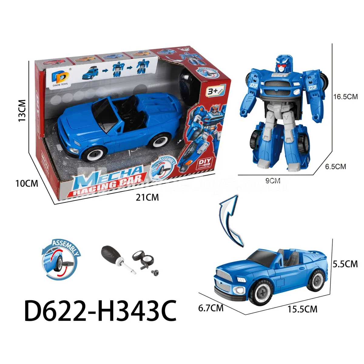 DIY Assembly Transforming Car Model Kit (D622-H343C)