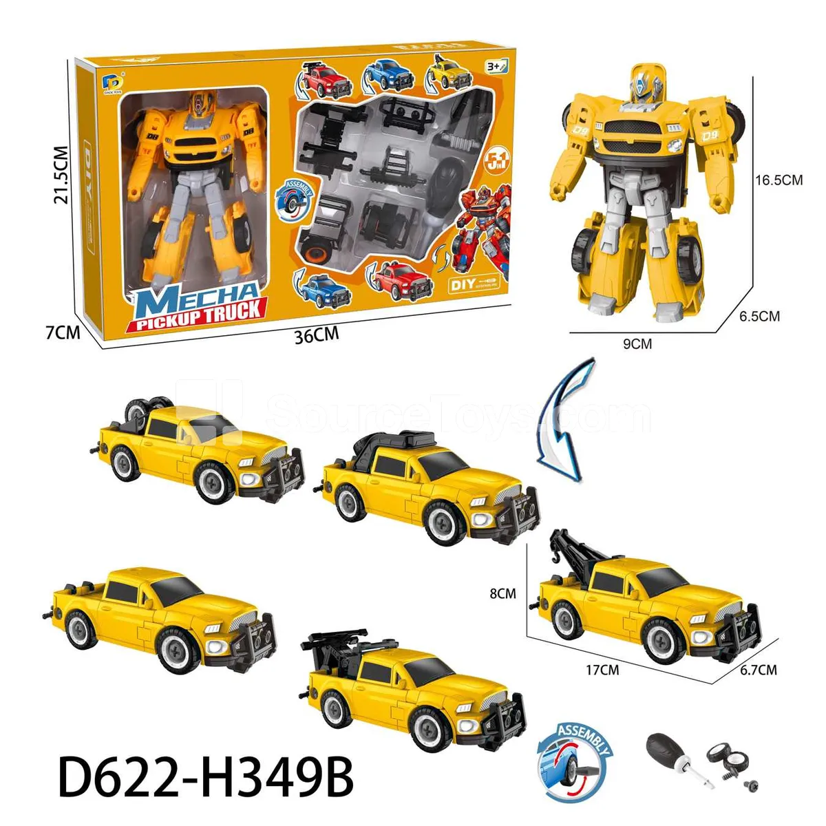 DIY Assembly Transforming Pickup Truck Model Kit (D622-H349B)