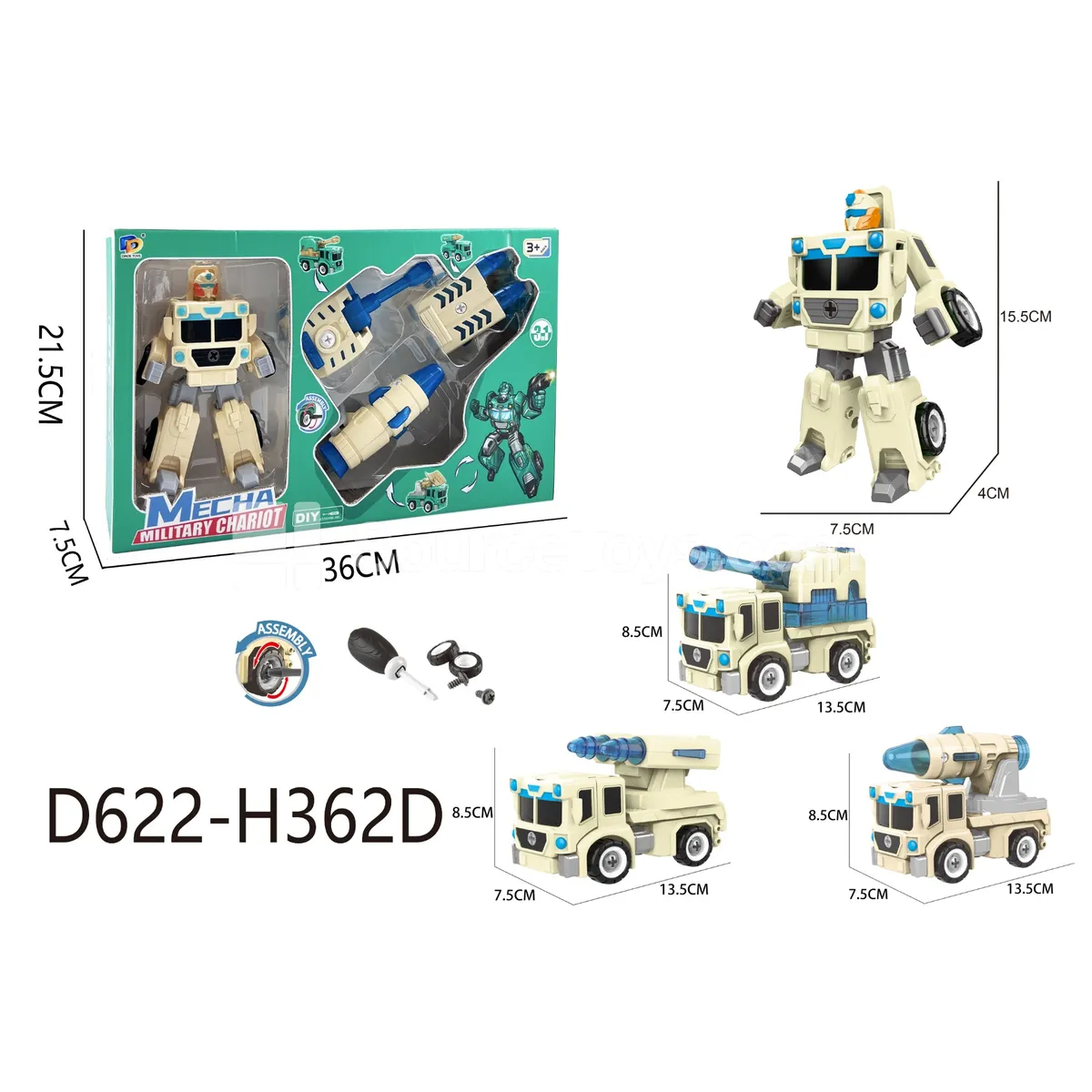 DIY Assembly Transforming Military Vehicle Model Kit (D622-H362D)
