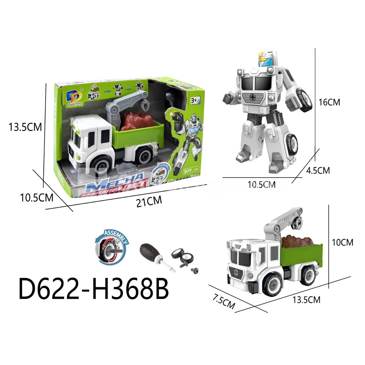 DIY Assembly Transforming Sanitation Vehicle Model Kit (D622-H368B)
