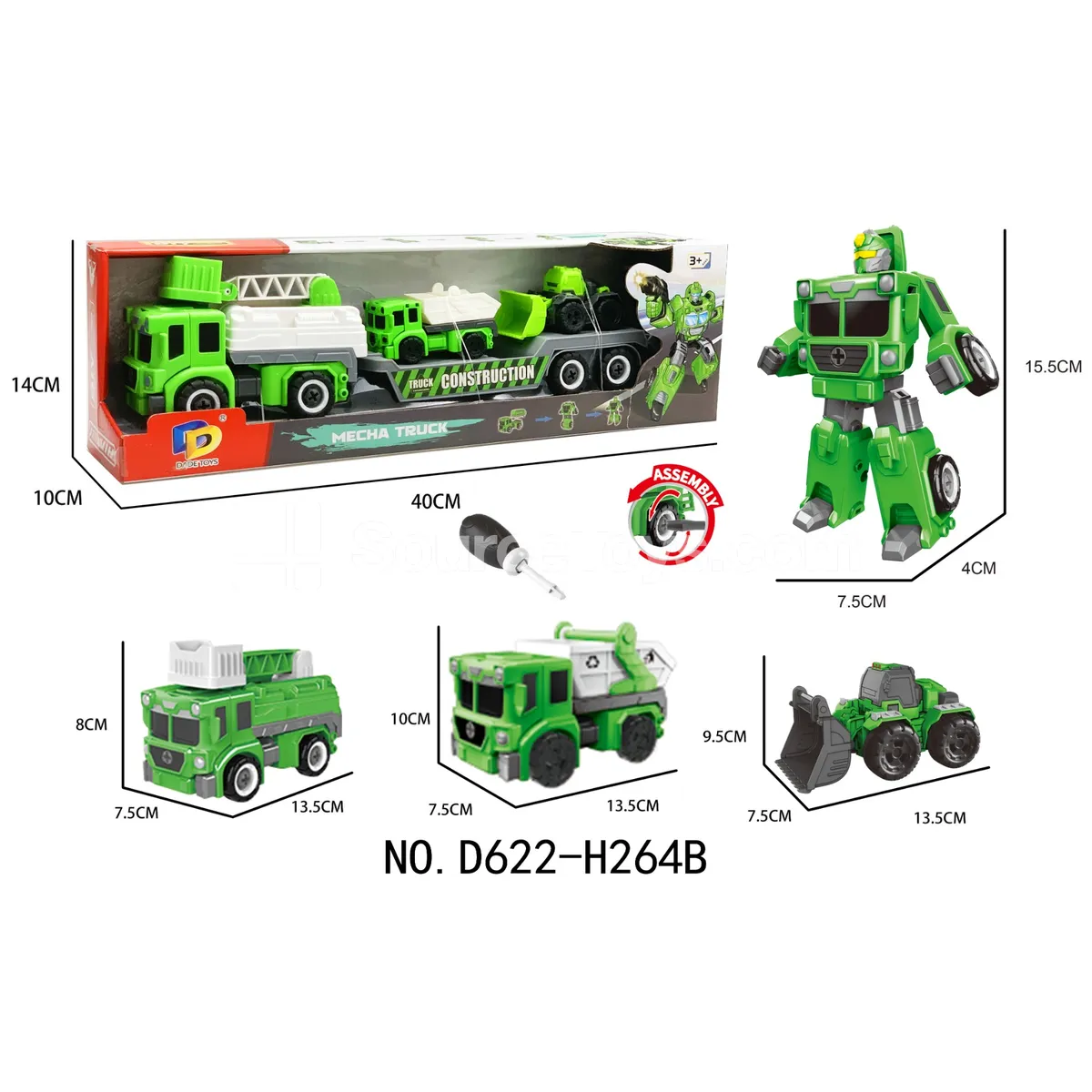 DIY Assembly Transforming Sanitation Vehicle Model Kit (D622-H264B)