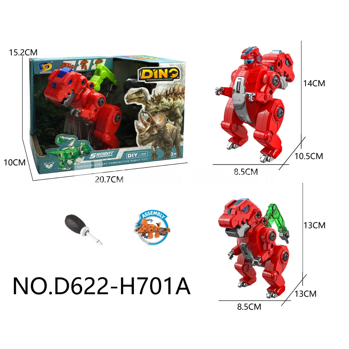 DIY Assembly Transforming Dinosaur with Lights and Music (D622-H701A)
