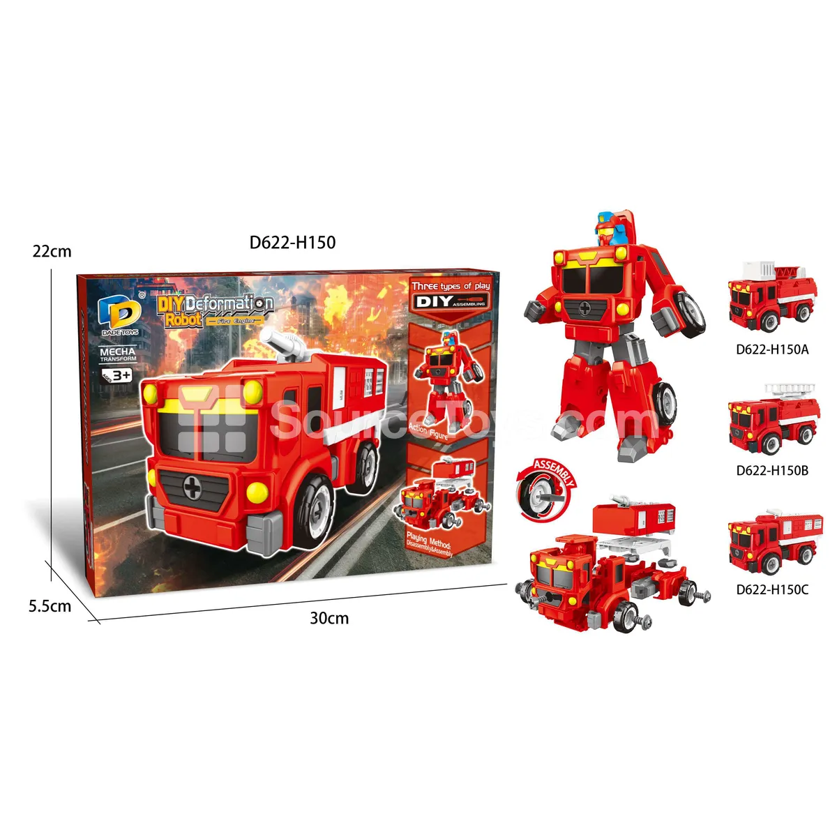 DIY Transforming Fire Truck Model Kit (D622-H150ABC)