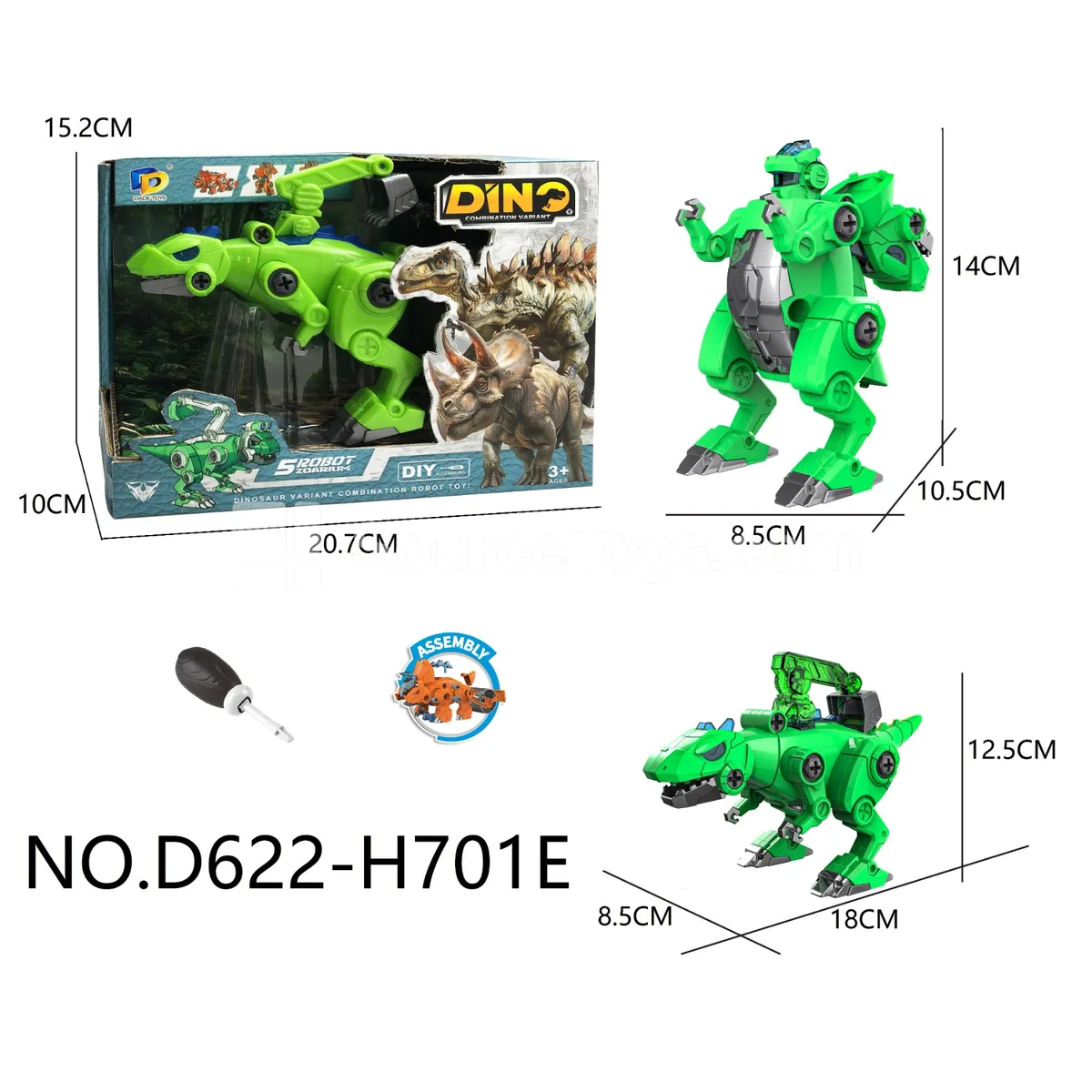 DIY Assembly Transforming Dinosaur with Lights and Music (D622-H701E)