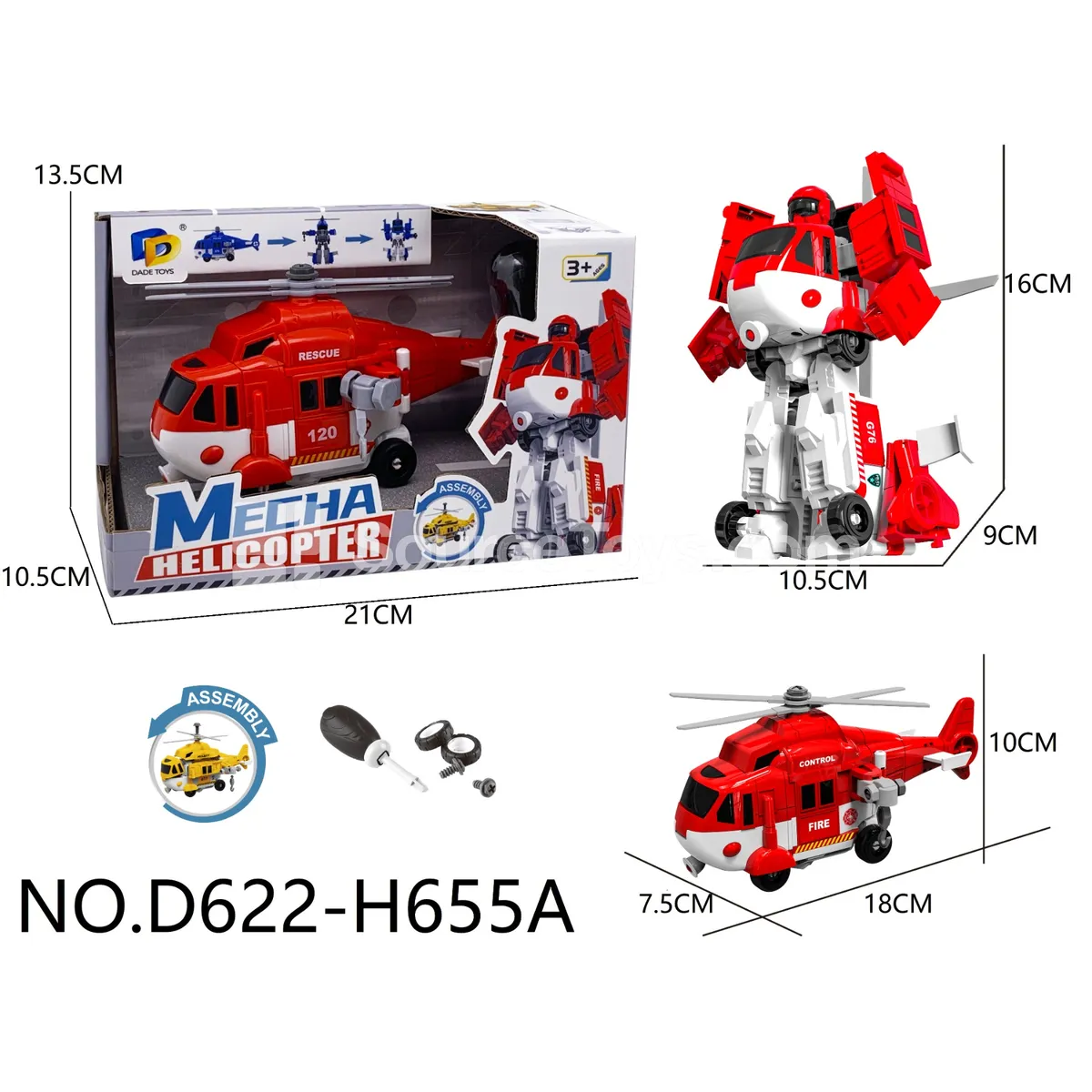 DIY Assembly Transforming Helicopter Model Kit (D622-H655A)