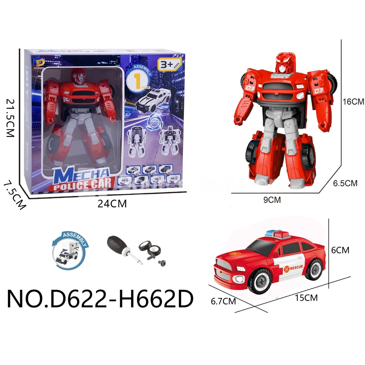 DIY Transforming Police Car Model Kit (D622-H662D) DIY Transforming Police Car Model Kit (D622-H662D)