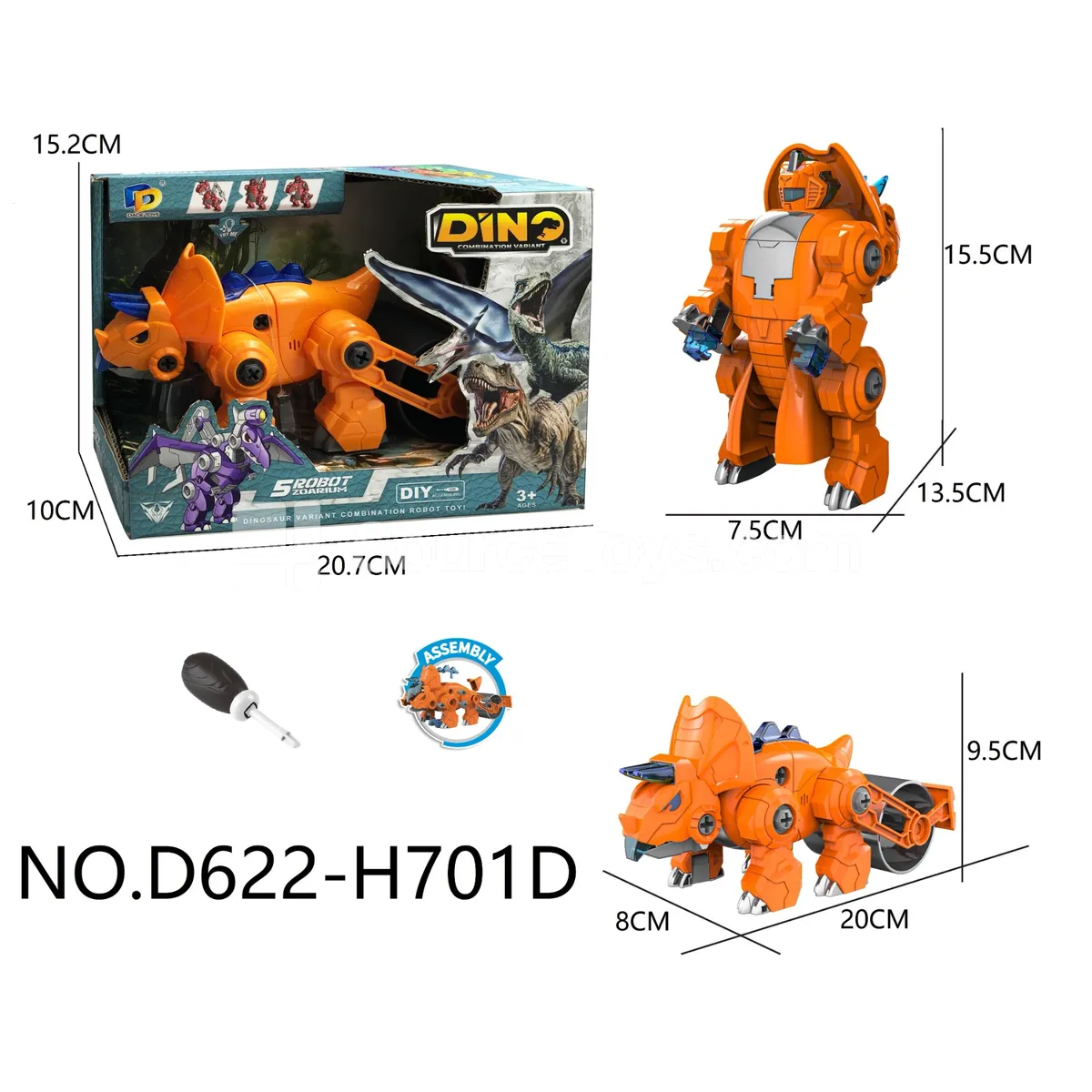 DIY Assembly Transforming Dinosaur with Lights and Music (D622-H701D)