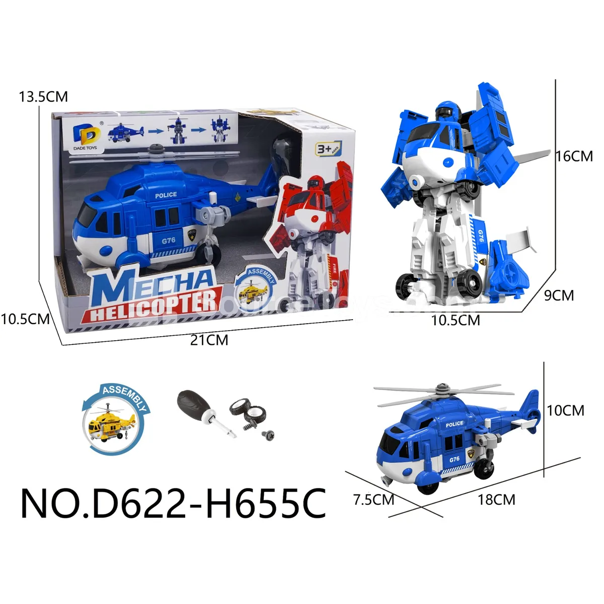 DIY Assembly Transforming Helicopter Model Kit (D622-H655C)
