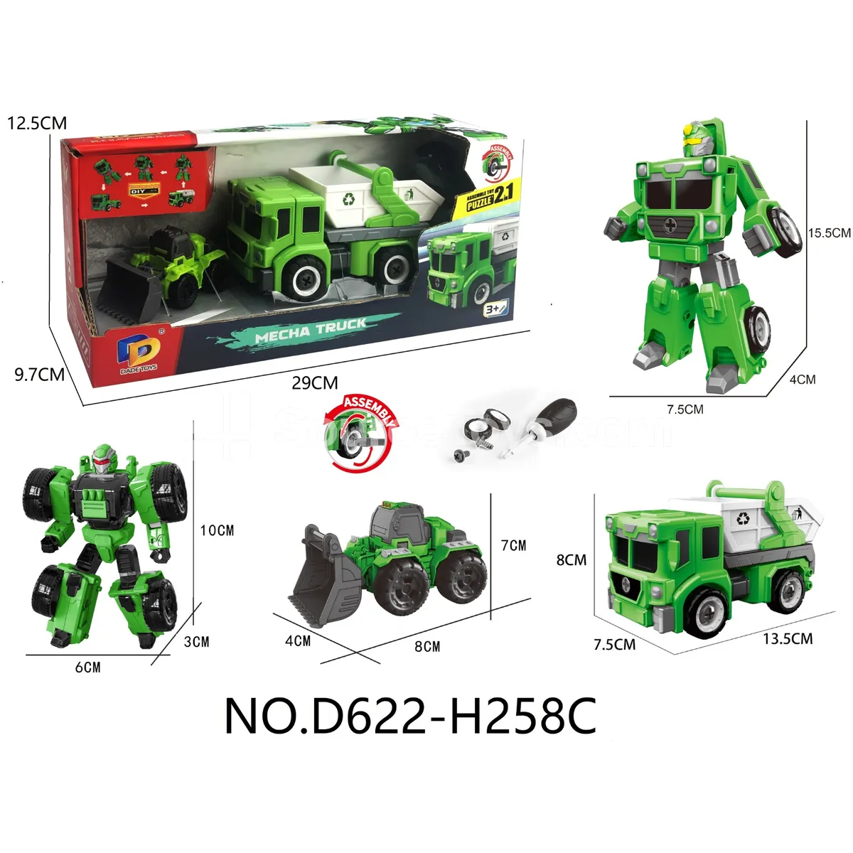 DIY Assembly Transforming Sanitation Vehicle Model Kit (D622-H258C)