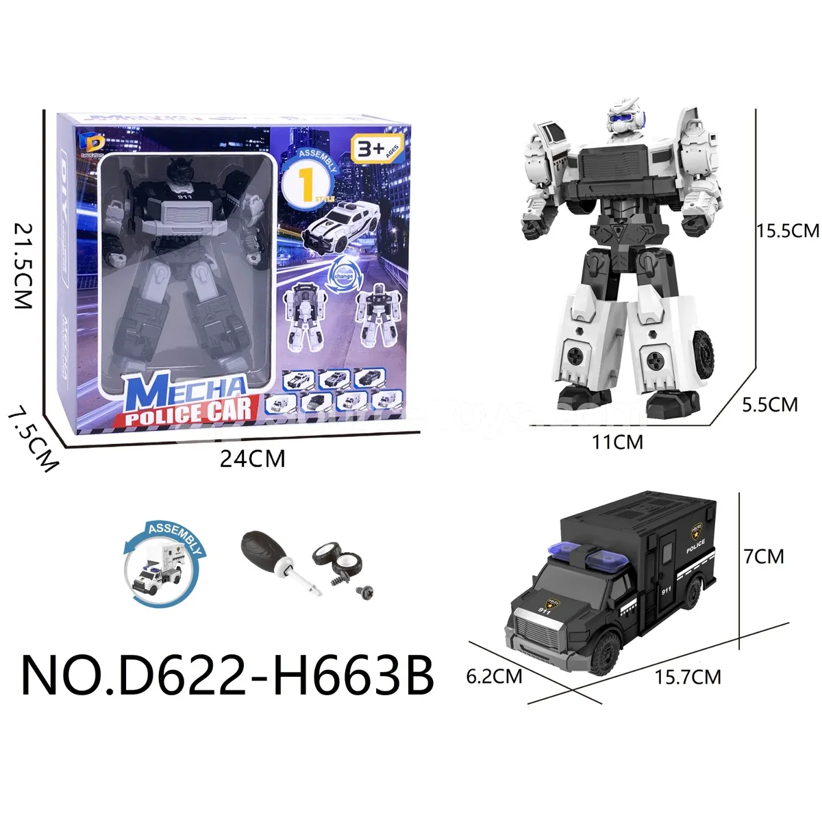 DIY Transforming Police Car Model Kit (D622-H663B)