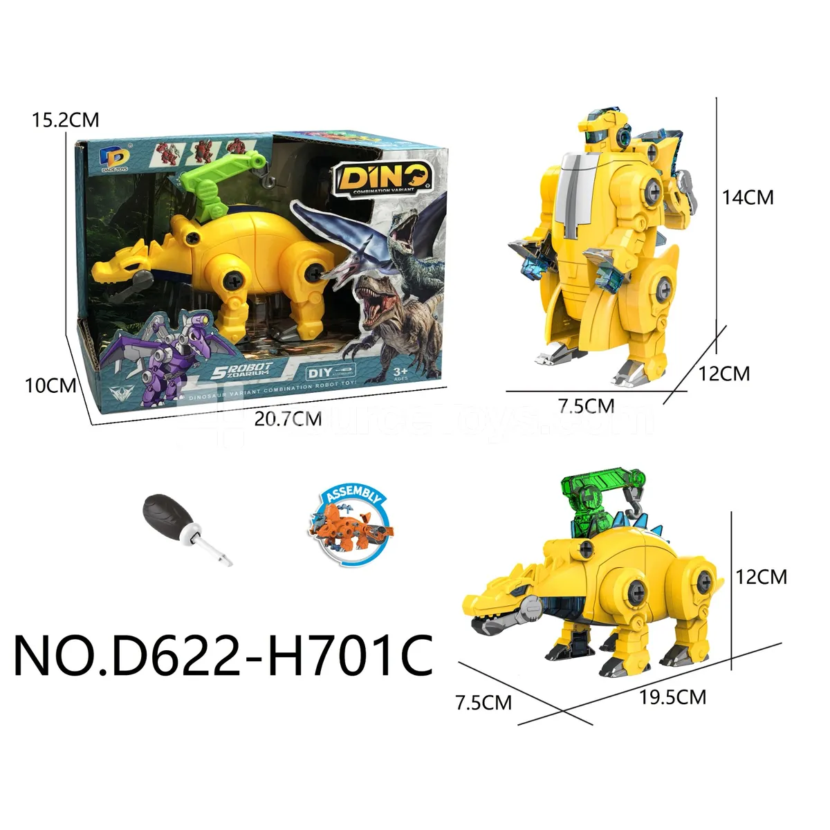 DIY Assembly Transforming Dinosaur with Lights and Music (D622-H701C)