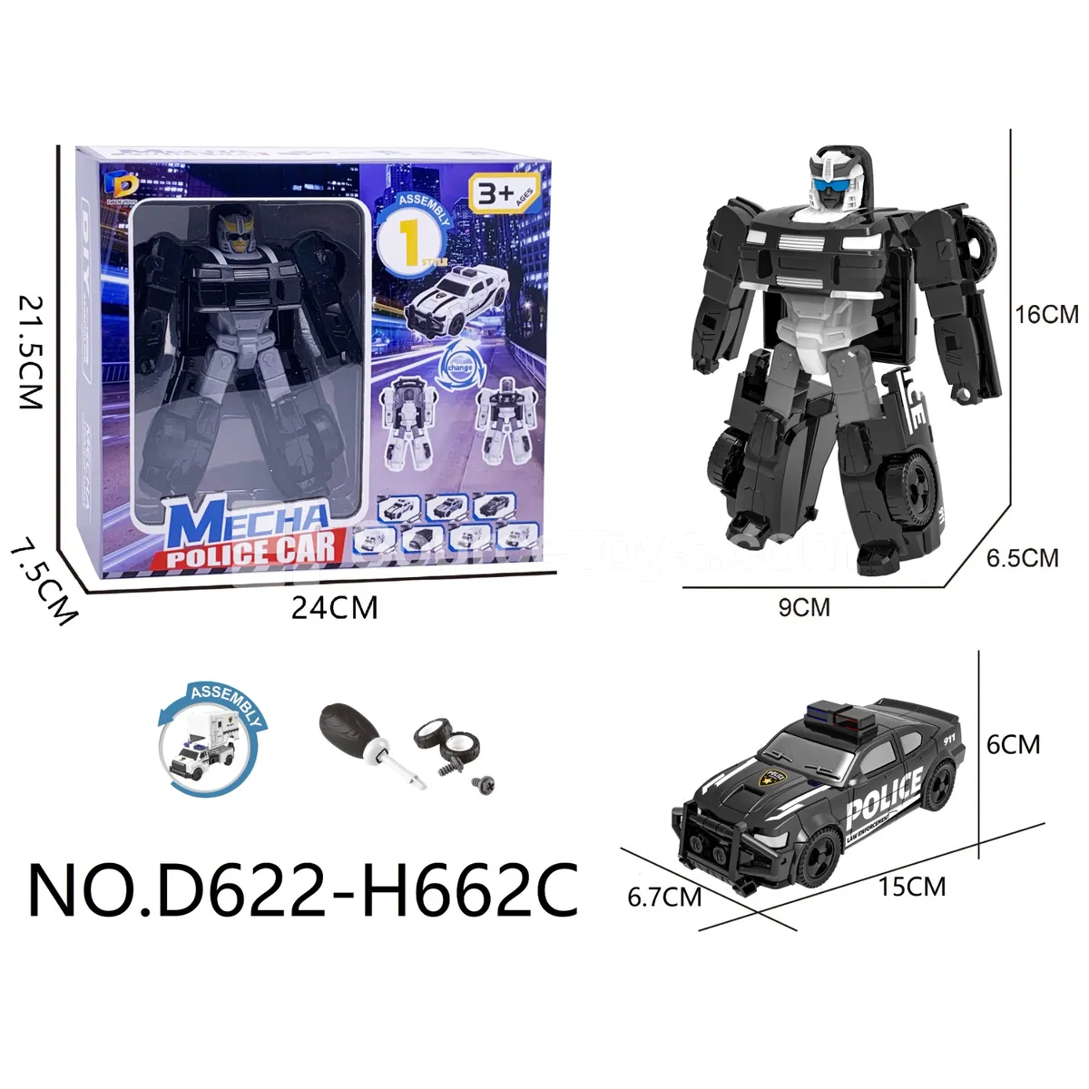 DIY Transforming Police Car Model Kit (D622-H662C) DIY Transforming Police Car Model Kit (D622-H662C)