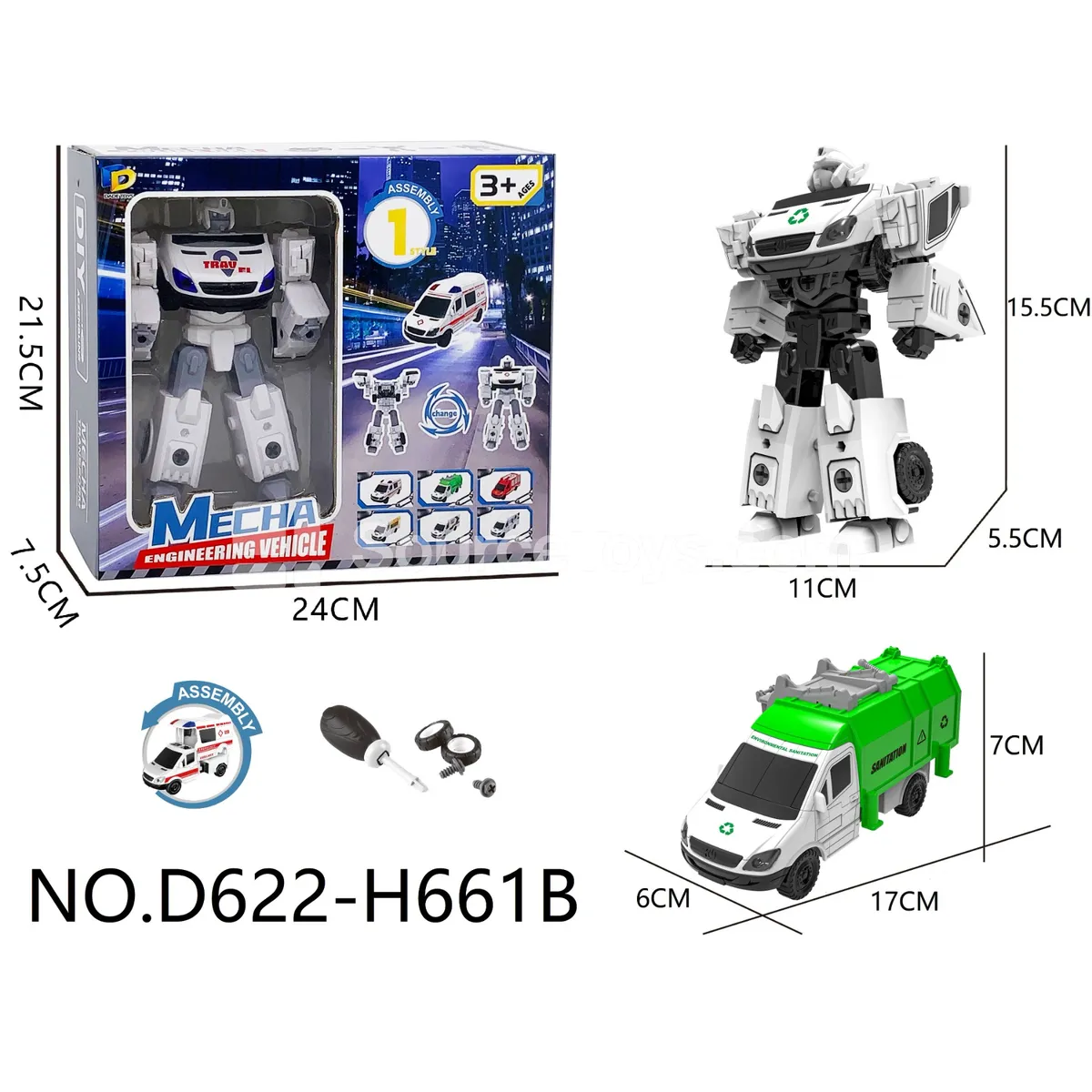DIY Assembly Transforming Sanitation Vehicle (D622-H661B) DIY Assembly Transforming Sanitation Vehicle (D622-H661B)