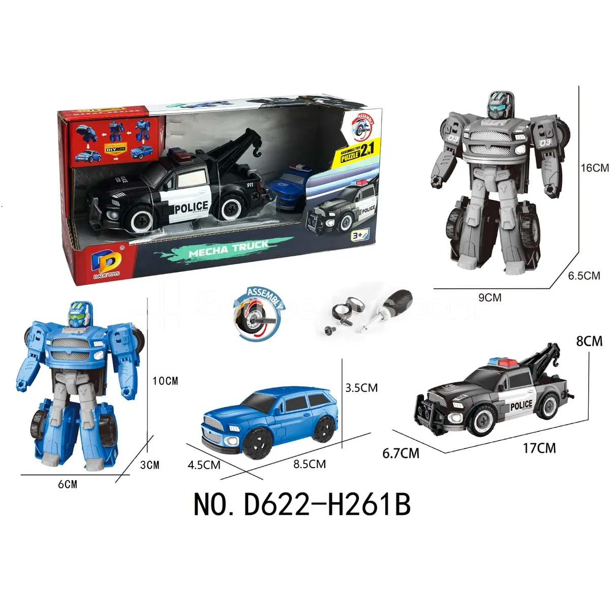 DIY Transforming Police Car Model Kit (D622-H261B) DIY Transforming Police Car Model Kit (D622-H261B)