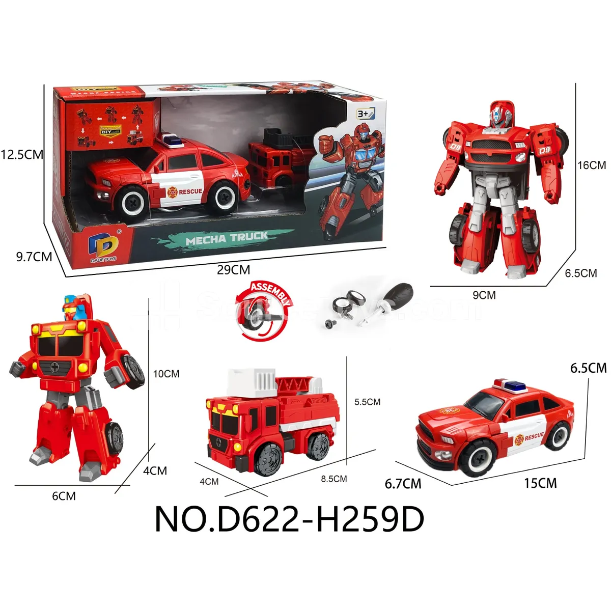 DIY Assembly Transforming Fire Truck Model Kit (D622-H259D) DIY Assembly Transforming Fire Truck Model Kit (D622-H259D)