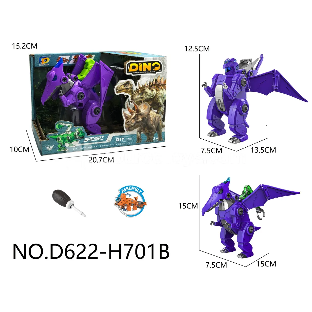 DIY Assembly Transforming Dinosaur with Lights and Music (D622-H701B)