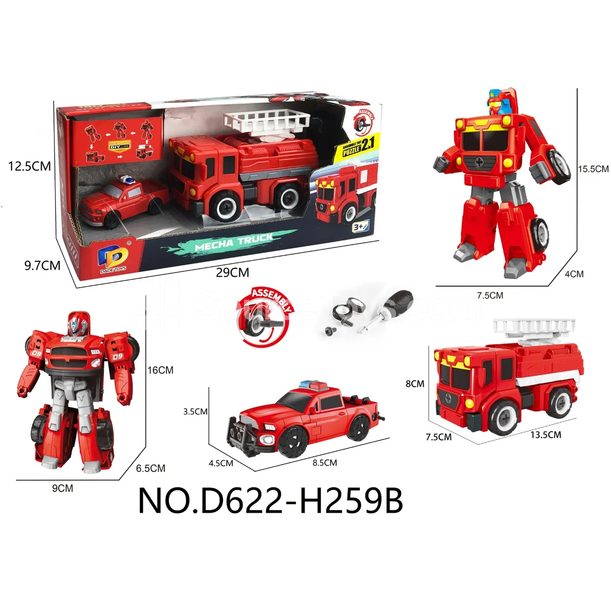 DIY Assembly Transforming Fire Truck Model Kit (D622-H259B) DIY Assembly Transforming Fire Truck Model Kit (D622-H259B)