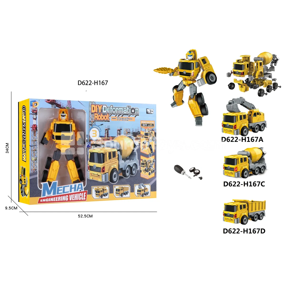 DIY Assembly Transforming Construction Vehicle Model Kit (D622-H167ABCD)