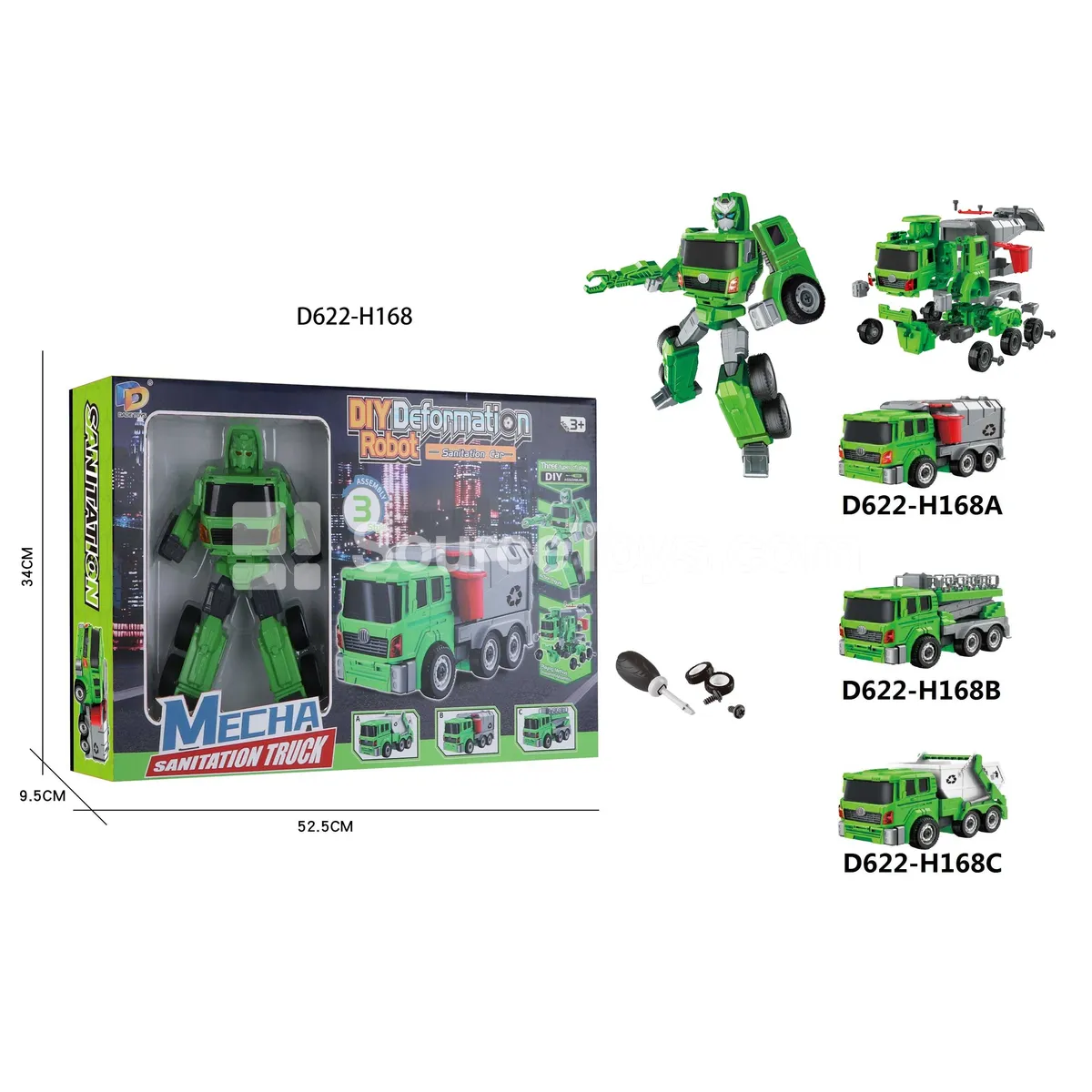 DIY Assembly Transforming Sanitation Vehicle Model Kit (D622-H168ABC)