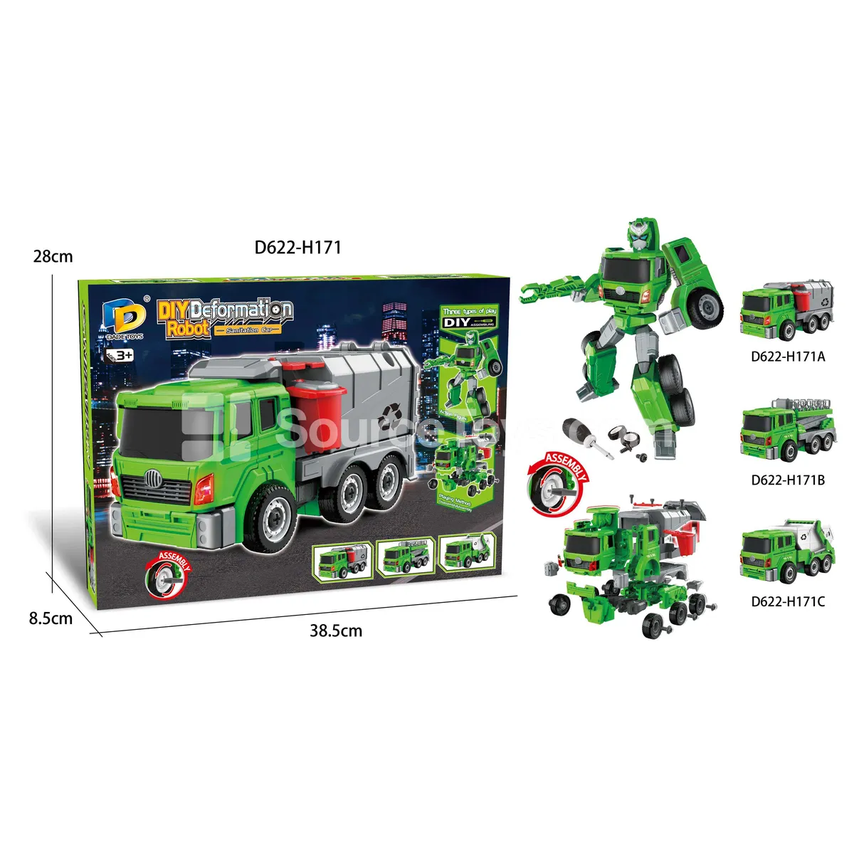 DIY Assembly Transforming Sanitation Vehicle Model Kit (D622-H171ABCD)