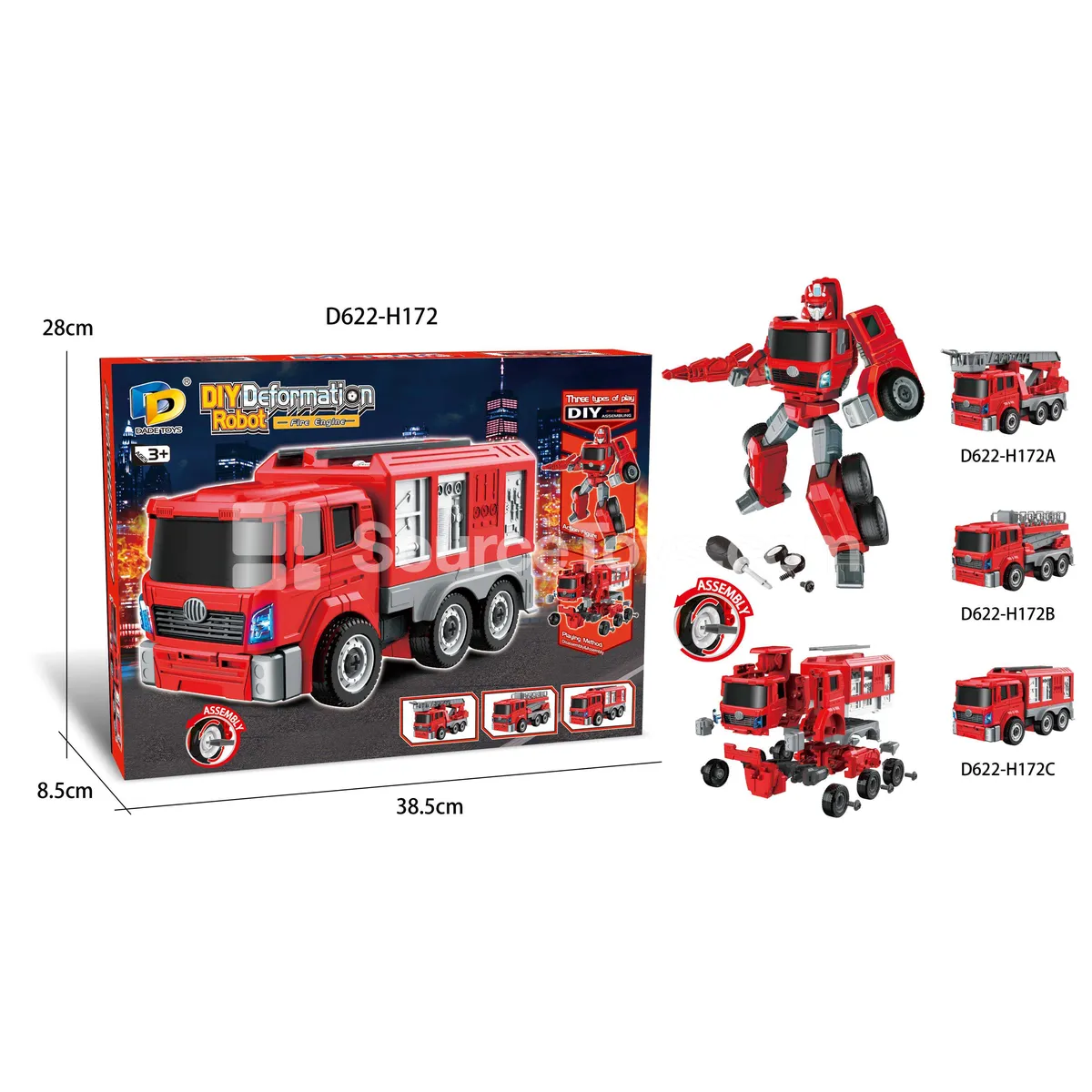 DIY Assembly Transforming Fire Truck Model Kit (D622-H172ABCD)
