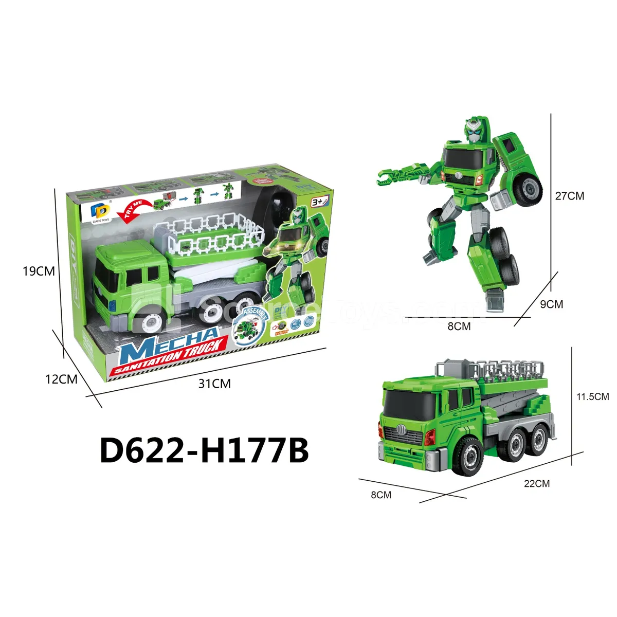 DIY Transforming Sanitation Vehicle Model Kit (D622-H177B)