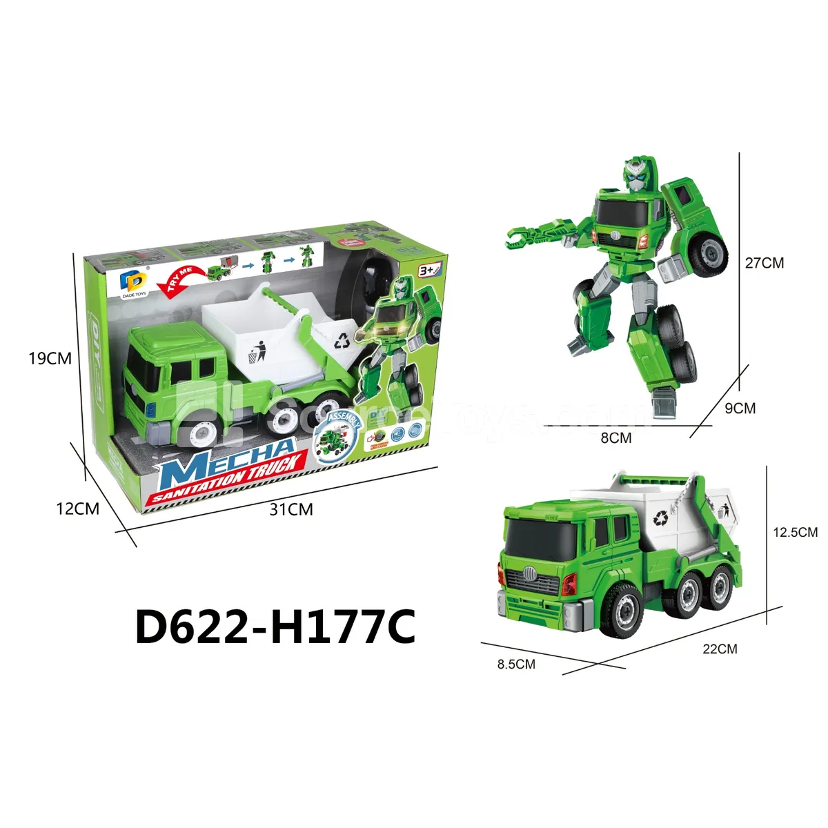 DIY Assembly Transforming Sanitation Vehicle Model Kit (D622-H177C)